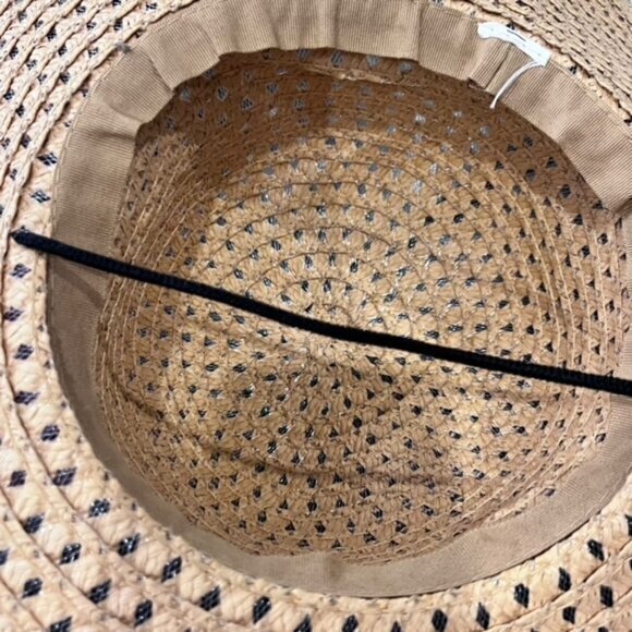 Straw Sun Hat Wide Brim Natural Black Strap Beach Pool Vacation Travel Cruise OS - Picture 4 of 8